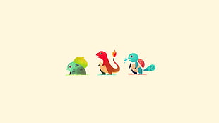 Pokemon Bulbasur, Charmander, and Squirtle illustration, Pokémon, Bulbasaur, Charmander, Squirtle