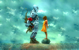 girl and white robot character anime 2D graphics