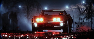 black vehicle, Chevrolet Corvette Stingray, Retro style, night, red eyes