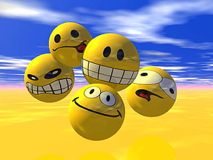 Yellow 3D emoji illustrations with blue sky HD wallpaper