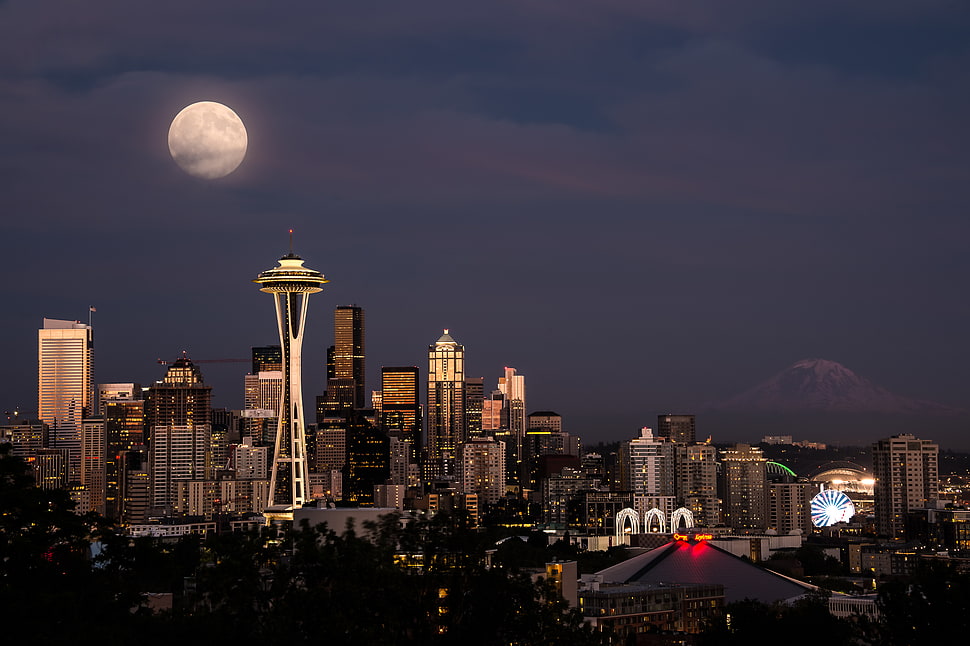 panoramic photography of Space Needle during night time, seattle HD wallpaper