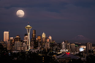 panoramic photography of Space Needle during night time, seattle HD wallpaper