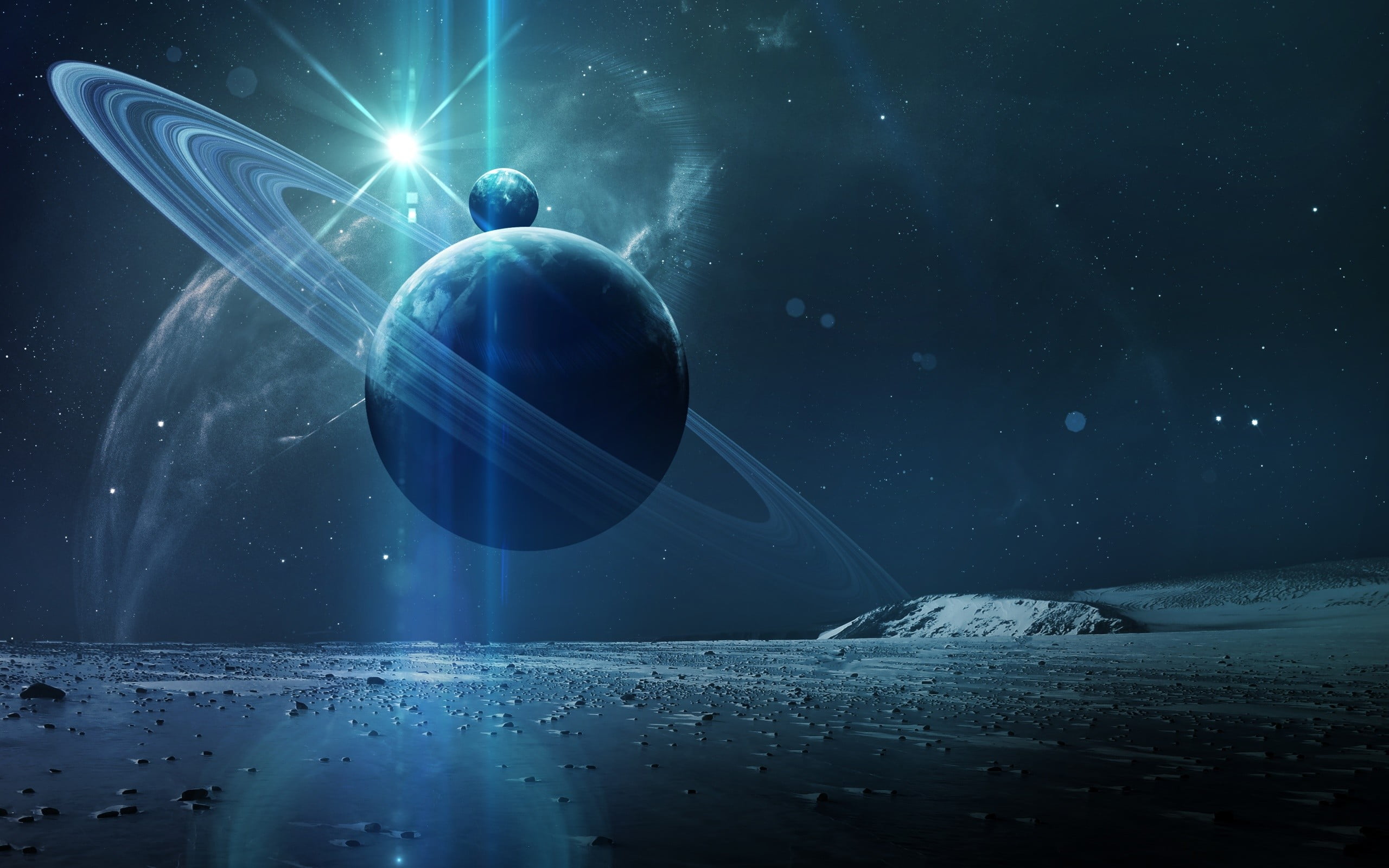 two planets digital wallpaper, space, planet, digital art, space art