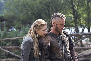 men's brown and black shirt, Vikings (TV series), Ragnar Lodbrok, couple, rural
