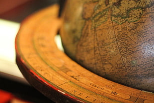 brown wooden desk globe HD wallpaper