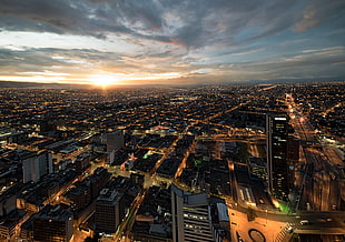 aerial view of city during sunset HD wallpaper