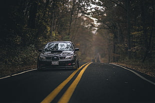 black car hood, Subaru, road, car, vehicle HD wallpaper