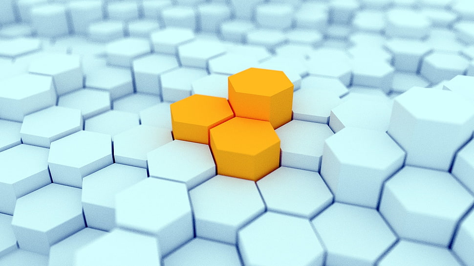 white and yellow hexagonal art HD wallpaper