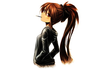 female anime character wearing black hoodie wallpaper