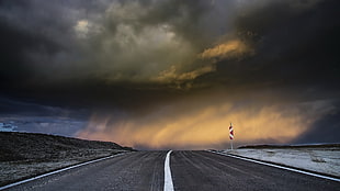 black concrete road, dark, sky, road, clouds