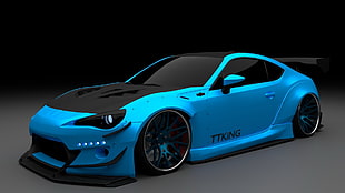 blue and black sports coupe, car, digital art, IT design