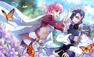 pink haired girl anime and blue haired anime characters