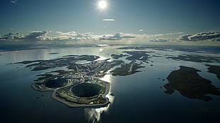 aerial photography of city, island, water, nature, Canada