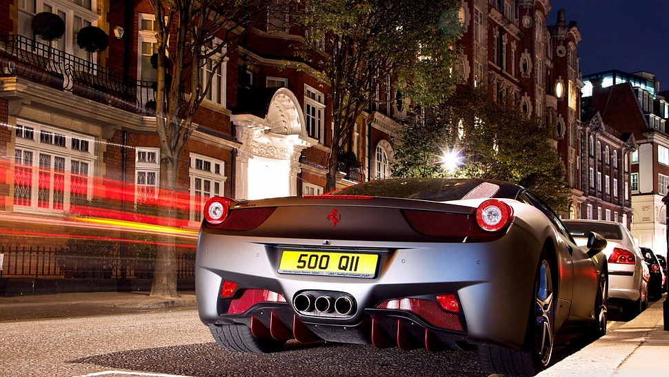 gray Ferrari sports coupe, Ferrari, car, vehicle, long exposure HD wallpaper