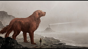 brown dog, dog, Clifford the Big Red Dog, beach, giant
