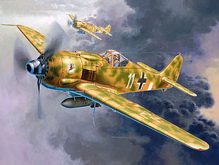 yellow plane illustration, World War II, fw 190, Focke-Wulf, Luftwaffe