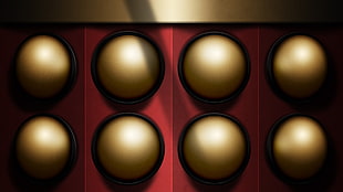 red framed and 6-gold balls panel HD wallpaper