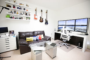 white and black wooden desk, Apple Inc., MrThaiBox123, room, interior HD wallpaper