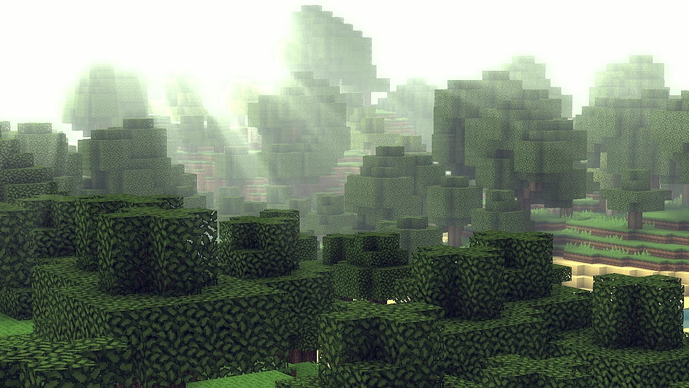green topiary pixelated digital wallpaper HD wallpaper