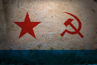 red star and sickle logo wallpaper, USSR, Soviet Union, flag, navy HD wallpaper