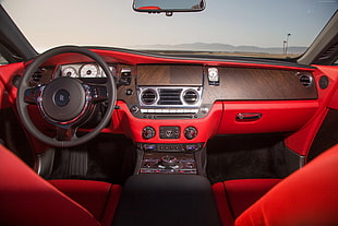 red and black Rolls Royce vehicle interior