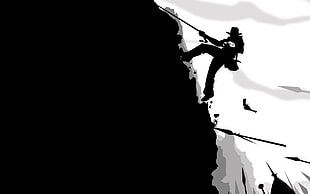 silhouette of man climbs on cliff, Indiana Jones