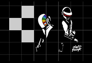 Doft Punk illustration, Daft Punk, simple background, black, silhouette