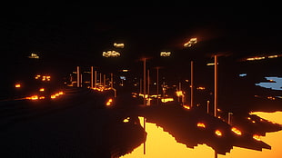 black and brown wooden table, Minecraft, lava, cave, hell