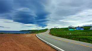 gray road under dark clouds, nature HD wallpaper