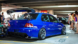blue 5-door hatchback, car, JDM, Mitsubishi, blue cars HD wallpaper