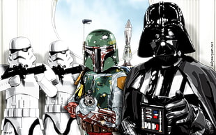Star Wars Darth Vader, Bobafett, and two Stormtrooper, Star Wars, Darth Vader, Boba Fett, stormtrooper