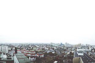 panoramic photo of city's building, wide angle, photo manipulation