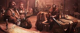 fictional characters inside room digital wallpaper, artwork, The Witcher, The Witcher 3: Wild Hunt