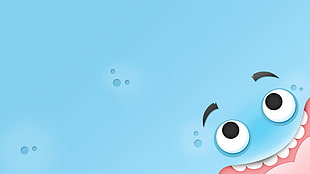 blue cartoon character wallpaper, eyes, teeth, humor, artwork HD wallpaper
