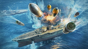 battleship illustration HD wallpaper