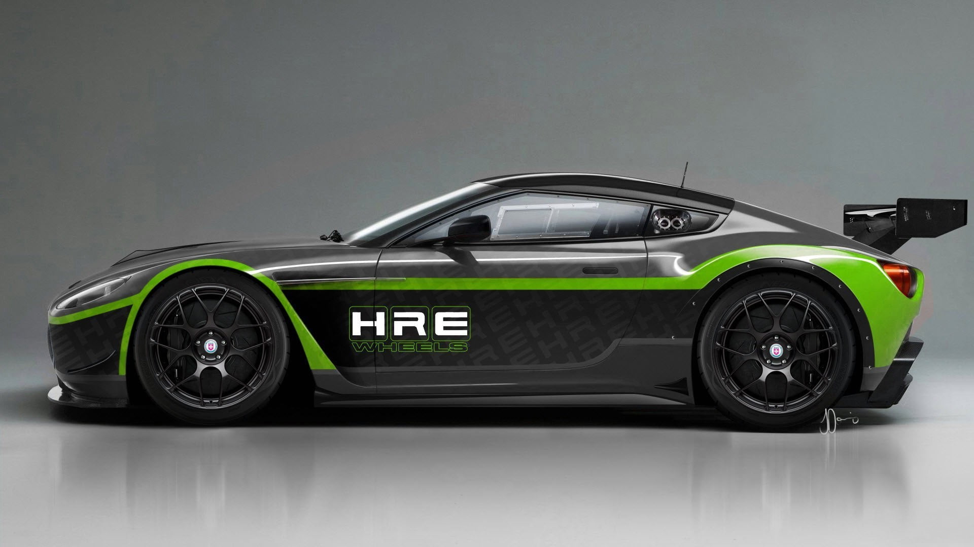black and green HRE sports coupe, Aston Martin, Zagato, car, vehicle