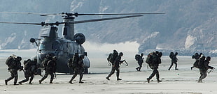 black apache, military, helicopters, beach, soldier