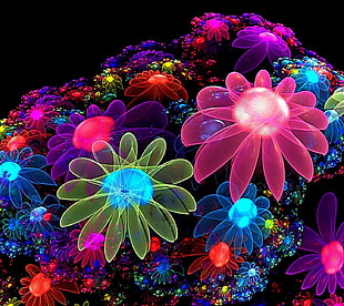 assorted-color flower illustration, fractal flowers, colorful, digital art