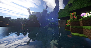 Minecraft game application screenshot, Minecraft, render, screen shot, lake HD wallpaper
