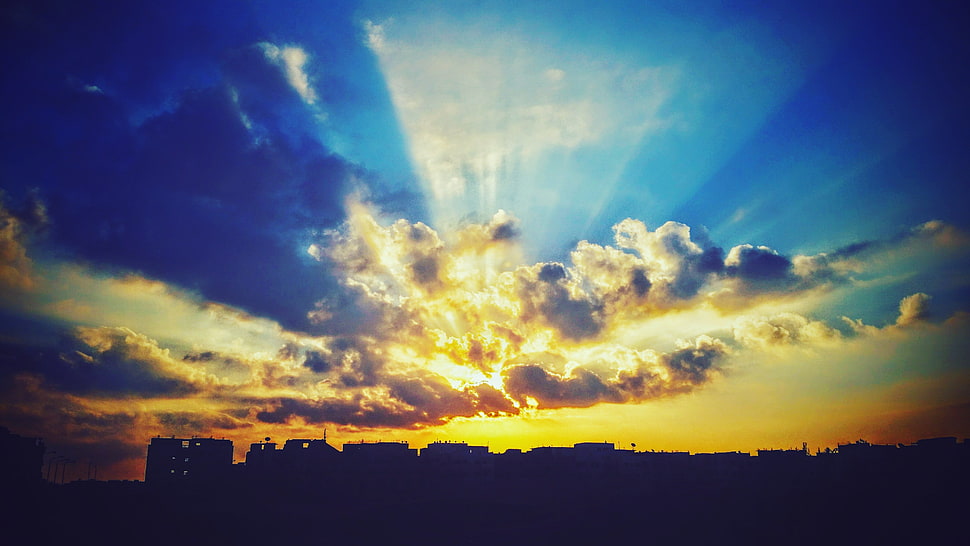 Sun rays, Sky, Clouds, Sunset HD wallpaper