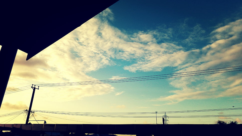 white clouds, blue, horizon HD wallpaper