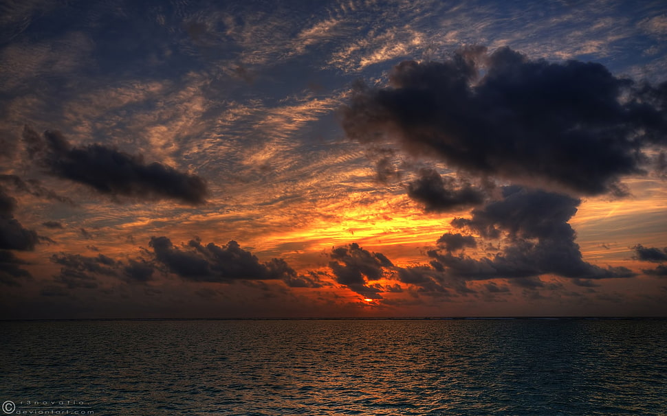 ocean under nimbus clouds, nature, sky, sea, horizon HD wallpaper