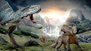 dinosaurs illustration, nature, animals, dinosaurs, prehistoric