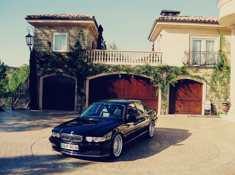 black sedan parked during daytime HD wallpaper