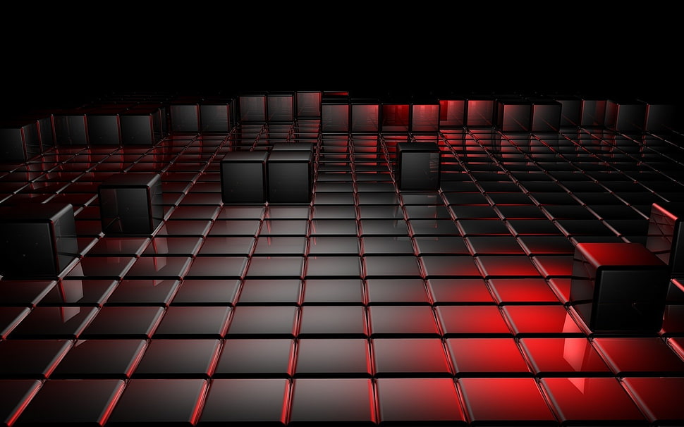 red and white wooden panel, cube, render, red, digital art HD wallpaper