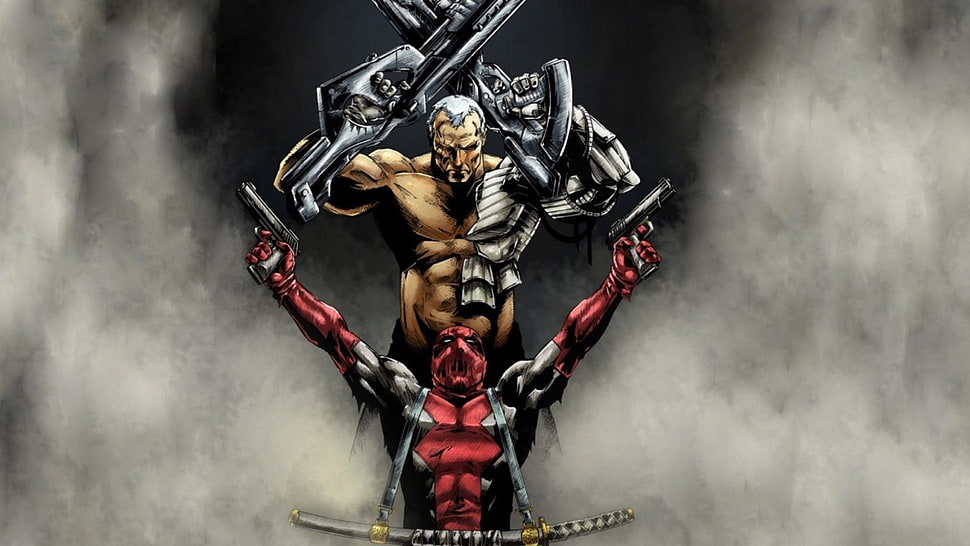 Deadpool and Colossus character illustration HD wallpaper