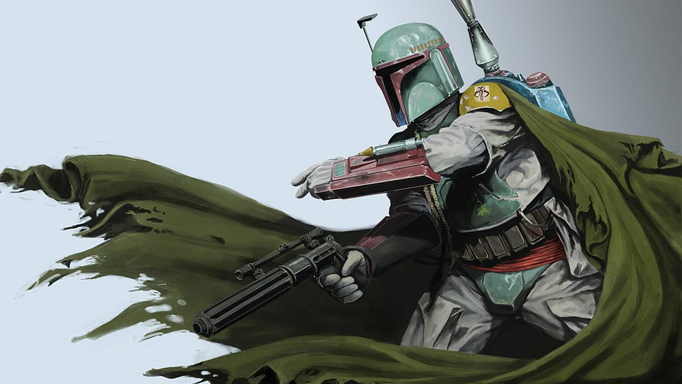 man holding rifle photo, Star Wars, Boba Fett HD wallpaper