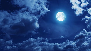 moon, blue, Moon, clouds