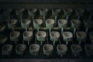 green typewriter keys, dust, macro, typewriters