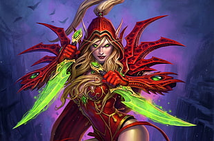 green, purple, and orange abstract painting, Hearthstone: Heroes of Warcraft, Valeera Sanguinar
